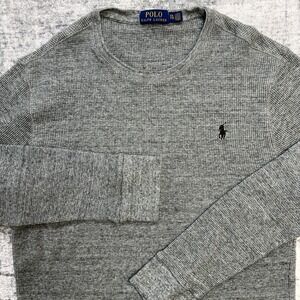 Polo Ralph Lauren Shirt Mens 2XL (Fits M) Gray Waffle Knit Thermal Crewneck Pony